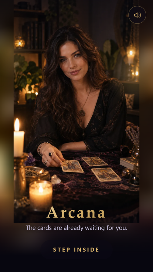 Arcana opening screen — a reader's table by candlelight
